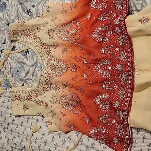 Two Toned Red and Cream lengha Indian wear
